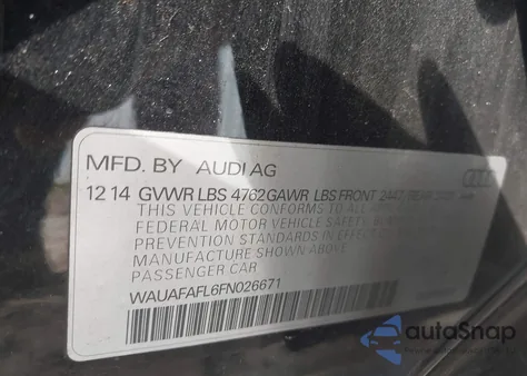 2015 Audi A4 2.0T Premium from USA, damaged, VIN WAUAFAFL6FN026671